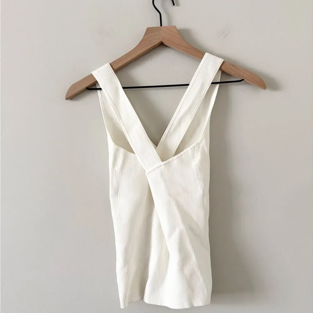 INTERMIX Cross Back Strap Ribbed Tank in White Size S - Picture 6 of 6